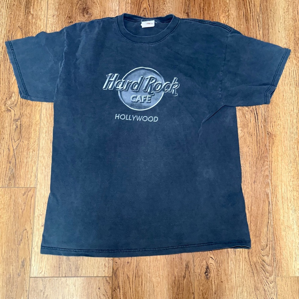 Hard Rock Cafe Hollywood T-Shirt Mens XL‎ Faded Black Graphic Tee 100% Cotton